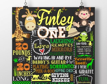 Jungle birthday, jungle 1st birthday board, Zoo birthday party, monkey 1st birthday, safari birthday sign, zoo party, jungle animalsBRDJGL05