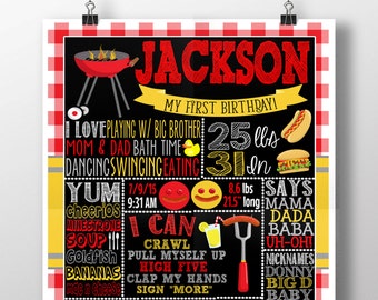 BBQ 1st birthday, ginham theme first birthday party, grillin & chillen first birthday party decor, red yellow first birthday party, BBQ01