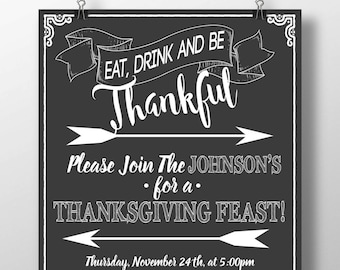 Thanksgiving invitations, thanksgiving party invite, thanksgiving invites, Eat drink and be thankful invitations thanksgiving feast INVTHX05