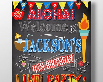 Luau birthday, luau birthday welcome sign, hawaiian birthday party, luau party signs, hawaiian themed birthday party decor, luau SGNLUA01