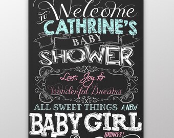baby shower sign, welcome sign for baby shower, all sweet things a new baby girl brings sign, baby shower decor, shower chalkboard style