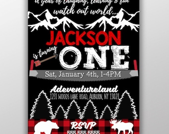 Lumberjack invitations, lumberjack birthday, buffalo plaid invitations, lumberjack bday invitiations & TY, lumberjack 1st birthday, INVLUM01