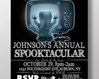 poltergeist invitations, they're here invites, poltergeist halloween party invitations, spooktacular invites, scary halloween INVHAL29