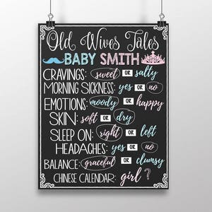 Old Wives tales sign, gender reveal party sign, baby shower decor unique, boy or girl sign, pink or blue, blue pink baby shower BRDSHO01
