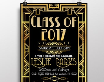 Great Gatsby Invitations, great gatsby graduation party decor, gatsby party, gold & black graduation party invite, class of 2017 INVGAT01