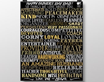 Custom fathers day gift, 50 things we love about dad, gift for dad, unique fathers day gifts, gift for dad from kids, what we love about dad