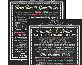 Funny Unique Wedding Program, hilarious wedding program in teal coral yellow (other colors available) modern wedding decor sign ID# SGNWED01