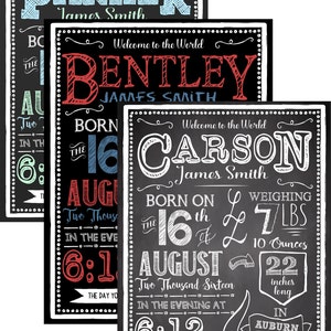 Newborn announcement sign, newborn photoshoot prop, babies stats sign chalkboard style, newborn chalkboard style sign layout, BRHRDM01