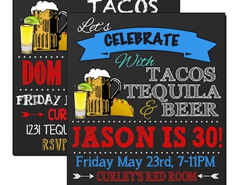 Tacos tequila beer birthday party invite, tequila party invitation, unique adult birthday party invite, cinco de mayo invite ID# INVADL01