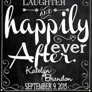 Love, laughter & happily ever after sign, customized wedding sign, love laughter and happily ever after wedding day sign, chalkboard DIY
