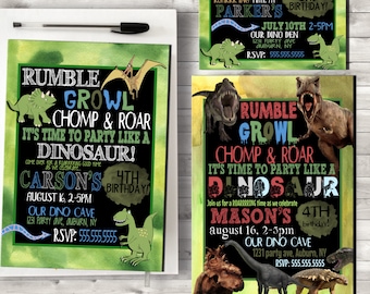 Dinosaur invitations, custom dinosaur birthday party invite, green invitation, boys dino birthday party, dinosaur, boys dinosaur, INVANL20
