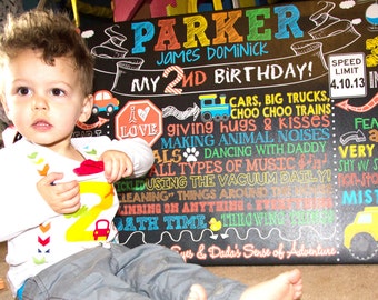 Transportation birthday sign, custom transportation sign, planes trains auto birthday boys birthday party decor, colorful 2nd bday BRDAUT05