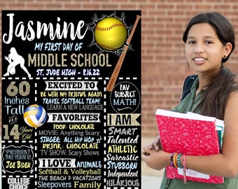 Softball First Day of School Sign for Girl, 1st Day of Middle School Signs, 2026 First Day of School Girl Sign, 1st day of High School Sport