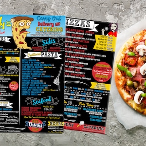 Menú de negocios, menús personalizados, menú de negocios estilo pizarra, menú de pizza, menú italiano, ideas de menú únicas, ideas de letreros para menús de pizzerías