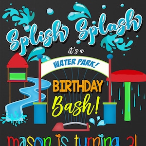 Splish Splash birthday invitation, pool party invite, pool party birthday bash invitation, waterpark birthday invite, splash park, INVSUM01 image 1