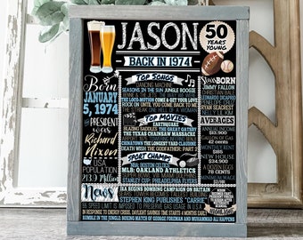 50th Birthday Party Guy, Unique 50th Birthday Gift Ideas For Him, Born in 1974 Sign, 50th Party Decor for Man, Personalized 50 Birthday Him