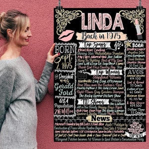 Chica que celebra su 50 cumpleaños, idea única de regalo para ella, letrero nacido en 1975, decoración para fiesta de 50 años para mujer, regalo personalizado de 50 años