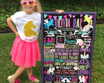 unicorn birthday party, rainbow birthday board, colorful 1st birthday, unicorn and rainbow party, any age, BRDANL12