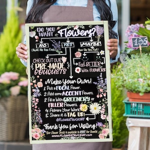 Flower Bar Sign Chalkboard Style | Flower Truck Menu Sign | Build Your Own Bouquet Sign | Flower Shop Business Signs Custom & Personalized