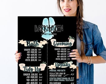 Dog Grooming Business Ideas, Custom Business Menu, Chalkboard Style Business Price Lists, Pet Salon Menu Sign, Pet Groom Menu, Custom Menu