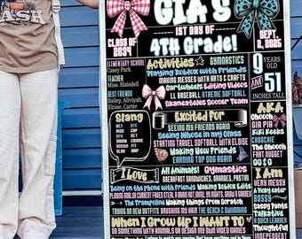Cute Girls First Day of School Sign, Bow Coquette Back to School Photoshoot Poster Prints, 1st Day of 4th, 5th, 6th, Middle or High School