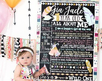 Tribal 1st birthday, wild one birthday party decor, tribal 1st birthday photoshoot prop, tribal 1st birthday board, girls wild one, BRDTRI01