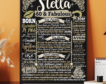 1966 Birthday Sign, Born in 1966 Newspaper 60th Birthday Sign Women, 60 Years Old Woman Gift Ideas Unique, Modern 60th Party Decor for Mom