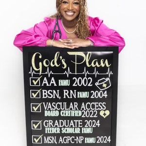Gottes Plan-Zeichen für Geschenke des Krankenpflegeschülers und Abschlussdekor, DEP, BSN, MSN, Krankenschwester-Fotoshooting-Zeichen, rn, lpn-Gravur-Geschenke + Zeichen personalisiert