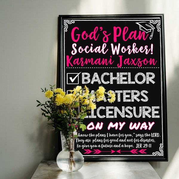 Social Worker Gift Unique, Social Work Graduate Gift for Him or Her, Gods Plan Sign, Graduation Photoshoot Props Personalized Unique Gifts