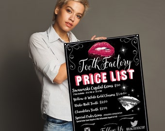 Beauty Salon Sign, Lip Menu Pricing, Beauty Salon Menu, Business Signs, Unique Menus, Lip Business Menu Sign, Tooth Bling Business