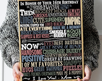 His 16th Birthday Gift Ideas, Unique 16 Year Old Boy Gift Personalized, 16 Things We Love About You Son Gifts | Meaningful 16th Bday Gifts