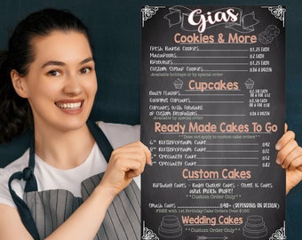 Bakery Menu Board Template, Personalized Price List for Business Modern Business Menu Sign Printable Price List Chalkboard Style Shabby Chic