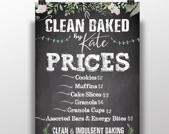 Bakery menu, custom bakery signs, chalkboard style bakery sign, chalkboard style menu, custom menu, floral menu, shabby chic business sign