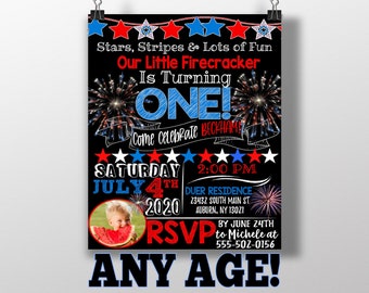 Our Little Firecracker Invite, Stars Striples & Lots of Fun Invitation, 4th Of July Birthday Party Invite, July 4th Invite for Kid, Kids 4th