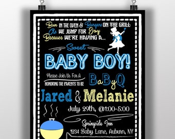 Boy baby shower invites for summer, jumping for joy to welcome a new baby boy invite, bbq baby shower for boy, babyq shower invitiations top
