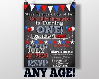 July Fourth Themed Birthday 9arty, Kids Red White & Blue Birthday Party, Baby 1st Birthday Summer Theme Ideas, Summer Bday Printable Invites