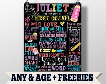 Cartel del primer día de clases - cartel para el primer día de clases - cartel para el primer día de clases de niñas - primer día de jardín de infantes - cartel personalizado para el primer día