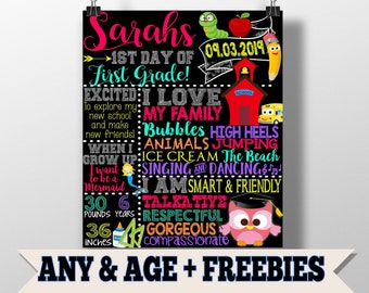 First day of school sign - pink 1st day of school chalkboard sign - girls first day of school printable sign - 1st day of kindergarten prek
