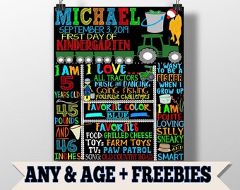 First day of school Farm and Tractor Accessories, Boys First Day of Kindergarten Board, Sons 1st Day of School Photo Ideas and Props, Farmer