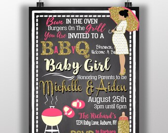 Baby Shower bbq invite, babyq invitations, summer baby shower ideas, summer shower invitations, baby girl shower invites, bun in the oven