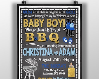 Summer baby shower invites, joy baby boy invite, blue and gold baby shower, bbq baby shower, babyq shower, top selling baby shower invite