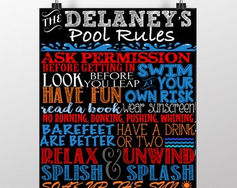 Custom Pool Rules sign, custom outdoor chalkboard style pool sign, pool rules sign, pool rules sign for home, pool decor ideas SGNOUT01