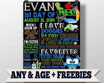 Boys first day of school sign - boys 1st day of school sign - first day of school chalkboard printable - first day of school printable signs