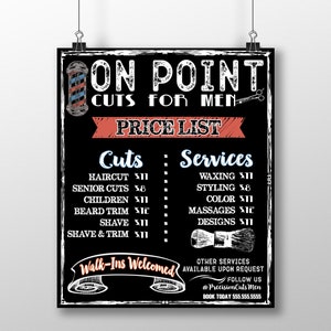 Custom Salon Menu, Chalkboard Business Schilder, Barbers Preisliste, Bart Style Schild, Frisur für Männer Schild, moderne Barbershop Menüs, Rasur