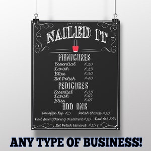 Maniküre Preisliste, Pediküre-Menü, Nagelstudio Business Menü Vorlage Ideen, moderne Nagelstudio Schilder, Schönheitssalon Ideen, einzigartiges Nagelmenü