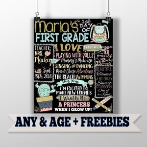 first day of school photo sign - first day of school photo prop sign - first day of school signs - custom 1st day of school sign for girls
