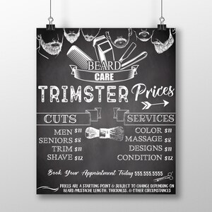 Barbershop signs, custom barbershop price list, mens hair cut sign, hair salon price menu, custom business price signs, chalkboard barber
