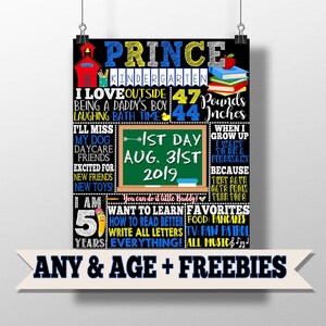 First day of school sign - boys first day of school sign blue & yellow - owl 1st day of school - chalkboard first day of school printable