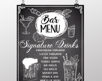 Bar Menu, wedding bar menu, eat drink and be married sign, signature drink sign, custom wedding bar sign, unique wedding drinks, SGNWED03