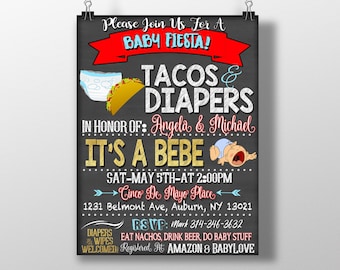 Tacos and Diapers Baby Shower, Baby Fiesta Invitation, Cinco De Mayo Baby Shower, Taco Party Invitation, Baby Shower, It's a bebe shower